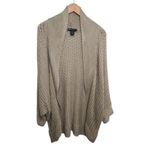 Lane Bryant Plus SZ 22/24 Open Sweater‎ Cardigan Taupe 3/4 Sleeve